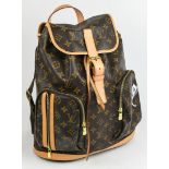 Louis Vuitton style backpack in the "Bosphore" design, executed in brown monogram coated canvas