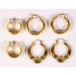 (Lot of 3) 14k yellow gold hoop earrings Including 1) pair of 5.4 mm, 14k yellow gold twisted hollow