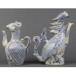 (lot of 2) Vietnamese Chudau style underglazed blue ewers, one phoenix and one parrot with a lid,
