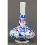 Chinese underglaze blue and red small porcelain vase, of stickneck form, decorated with figures in a