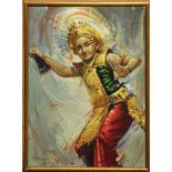 Balanese Dancer, oil on canvas, signed indistinctly lower left, 20th century, overall (with