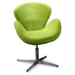 Arne Jacobsen style Swan chair, the shaped form having lime green upholstery, with an adjustable