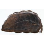 Japanese large wooden leaf form tray, accented by carved veins, approx. 29.5"l x 17"w