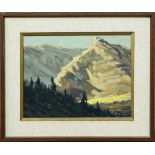 Robert Leroy Knudson (American, 1929-1989), Sunlit Mountain Scene, oil on panel, signed lower right,