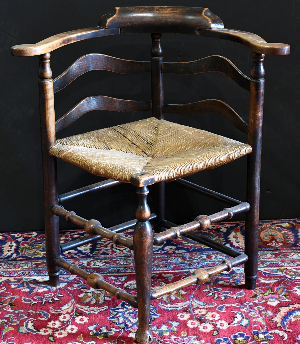 Connecticut Queen Anne corner chair circa 1750, with remnants of original black paint, with rush - Image 2 of 2