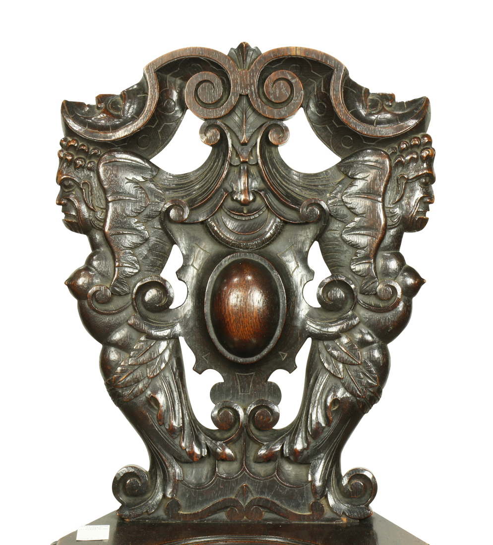 Baroque style carved oak side chair, the seat back decorated with stylized figures, above the - Image 4 of 5