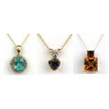 (Lot of 3) Multi-stone, diamond and yellow gold necklaces Including 1) oval-cut, tourmaline, diamond