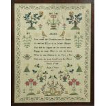 Needlework sampler, executed by Emma Creed in 1838, having a floral decorated border surrounding the