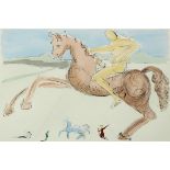 After Salvador Dali (Spanish, 1904-1989), "Horse and Rider," etching with hand coloring, bears