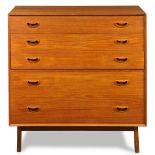 Peter Hvidt Danish dresser, having five graduated drawers rising on turned legs, 37.5"h x 35.5"w x