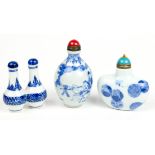 (lot of 3) Chinese underglazed blue porcelain bottles: first of conjoined bodies with floral