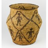 Pima or Papago figural decorated basketry olla, having figural and geometric monochrome reserves,