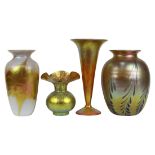 (lot of 4) Lundberg Studios group, consisting of a trumpet form vase in gold aurene, a flared rim
