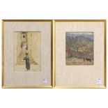 (lot of 2) Anna Louise Thorne (American, 1866-1965), Untitled (Spanish Street Scene & Figure with