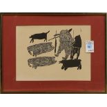 Inuit School (20th century), Untitled (Hunting Scene), lithograph, initialed/monogrammed