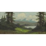 Richard DeTreville (American, 1864-1929), Lake and Redwoods, oil on canvas board, unsigned, board: