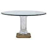 Spectrum Ltd., Washington, Rome dining table, having a circular plate glass top with beveled edge,