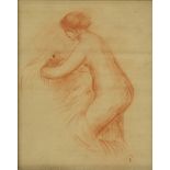 Attributed to August Renoir, "Etude Nu Feminin," red conte crayon on paper, bears initial lower