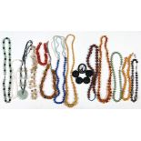 Collection of multi-stone, glass, plastic bead jewelry Including 1) coral bead necklace; 1)