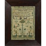 Needlework sampler, executed by Hannah Nutt, 1827, having a foliate decorated border surrounding the