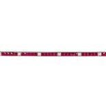Ruby, diamond and 14k white gold bracelet Featuring (46) French-cut rubies, weighing a total of