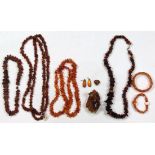 (Lot of 10) Amber items Including 2) amber bead bracelets; 1) tumbled amber bead necklace; 1)