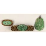 Jadeite, silver-gilt and gold-filled jewelry suite Including 1) carved and pierced jadeite flower