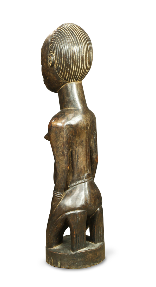 (lot of 3) Ethnographic carved figural groups, consisting of a West African style kneeling figure - Image 3 of 3