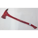 SS Chevron Mississippi axe, with a red painted handle and blade, the handle with inscription reading