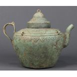 Vietnamese bronze ewer, Tran dynasty (14th c), with a tiered lid, the high shoulders of the vessel