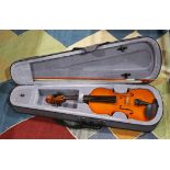 Student violin with bow and case, 32"l