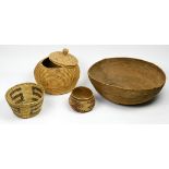 (lot of 4) Native American basketry group, consisting of a large Southern California Mission basket,