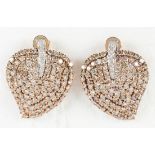 Pair of diamond and 18k rose gold leaf earrings Designed as a leaf, featuring approximately (250)