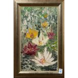 Water Lillies, oil on canvas, signed "Johnson" lower right, 20th century, overall (with frame): 29.