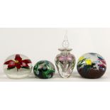 (lot of 4) Lundberg Studios paperweight group, three executed by Daniel Salazar, two decorated
