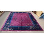 Chinese Peking style Art Deco floral rug on deep purple ground, circa 1950, 9'2" x 11'8"