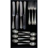 (lot of 14) Watson sterling flatware partial service, consisting of (4) dinner knives with stainless