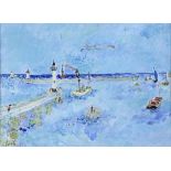 Jean Fusaro (French, b. 1925), Untitled (Mediterranean Harbor Scene), oil on canvas, signed lower