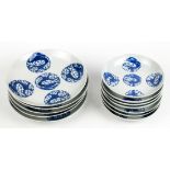 (lot of 12) Chinese underglaze blue porcelain plates, each with five dragon roundels to the
