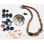 Collection of unmounted multi-stone and bead items Including 1) rhodochrosite cabochon, measuring