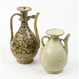 (lot of 2) Vietnamese ceramic wine ewers, Tran/Le dynasty (14th/15th c), one with a pale celadon