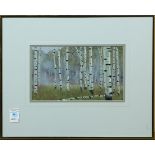 Paul Waldum (American, 20th/21st century), Birch Tress, 1982, mixed media on paper, signed and dated