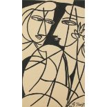 George Keyt (Sri Lankan, 1901-1993), "Two Female Figures," 1981, acrylic on card stock paper, signed