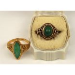 (Lot of 2) Jadeite, turquoise, 22k yellow gold and silver-gilt rings Including 1) ring, centering (