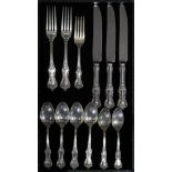 (lot of 12) Reed and Barton partial sterling flatware service in the the "Marlborough" pattern,