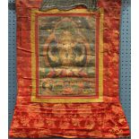 Himalayan thangka, Sadaksari Avaloketsevara, ink and color on textile, with principal hands