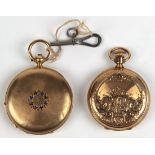 (Lot of 2) 14k yellow gold pocket watches Including 1) Elgin 14k yellow gold, lever set, hunting