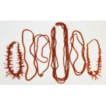 (Lot of 6) Coral and metal necklaces Including 2) branch coral bead and metal, 18 inch necklaces; 1)