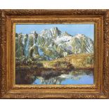 Kim Tai (Korean/American, 20th century), Mountain Reflection, oil on canvas, signed lower left,