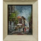 European Street Scene with Figures, oil on canvas, signed "N. Patton" lower left, 20th century,